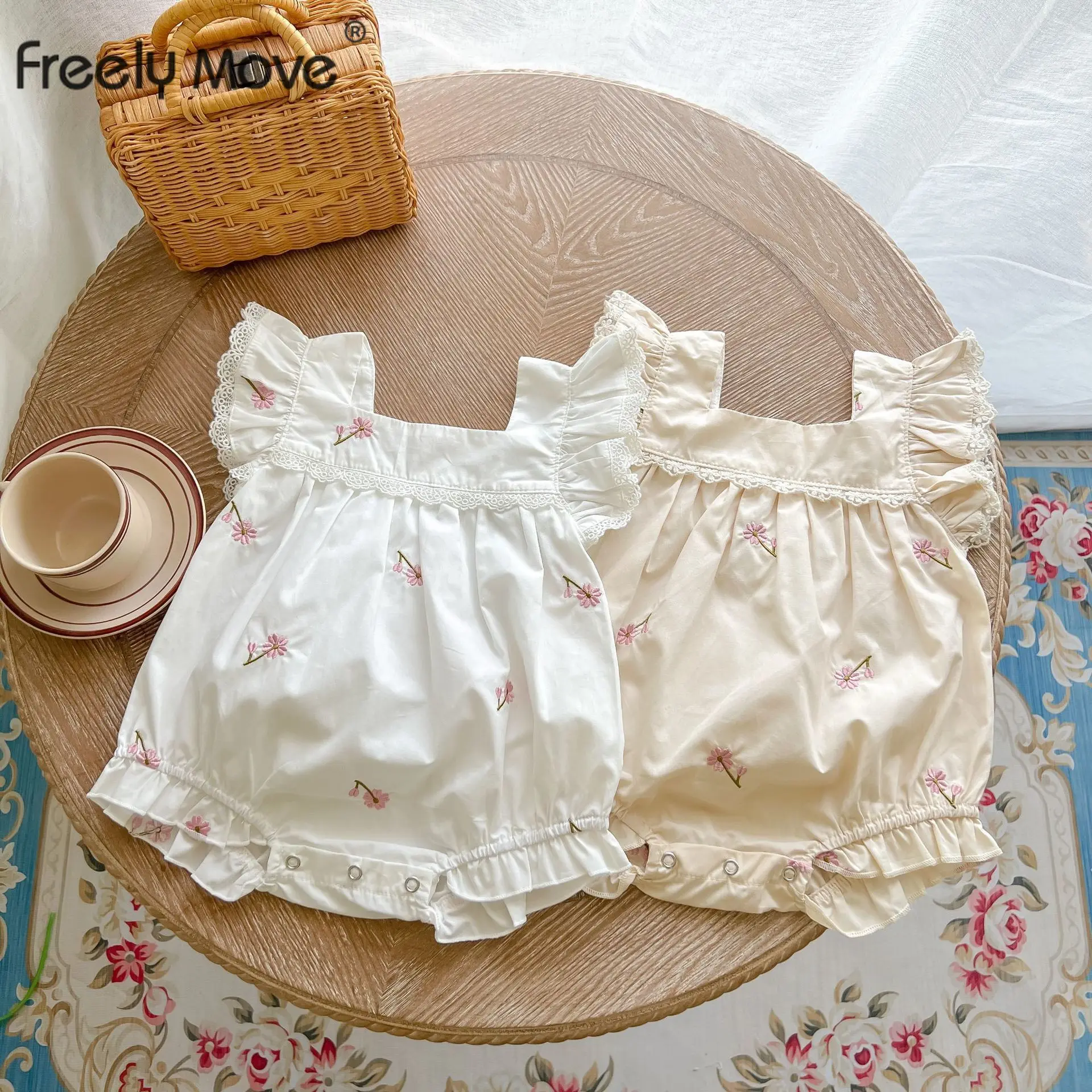 

Freely Move Newborn Infant Baby Girl Print Lace Ruffle Sleeveless Romper Jumpsuit Outfits Sunsuit Baby Girl Cotton Clothing