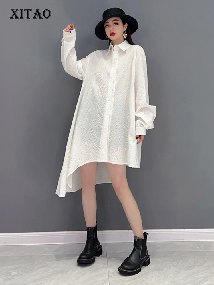 

XITAO, однобортное платье для женщин, Корея, лето 2022, новое, индивидуальное, модное, свободное, с отложным воротником, с длинным рукавом, платье ...