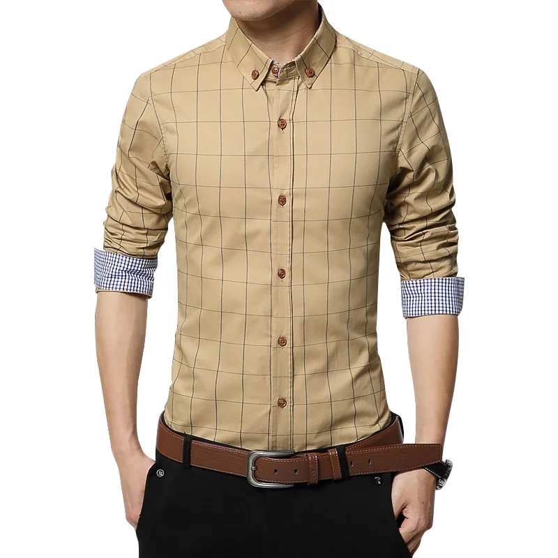Fashion 2021 Men's Plaid Cotton Dress Shirts Male Button Down Long Sleeve Slim Fit Business Casual Shirt Plus Size 5XL