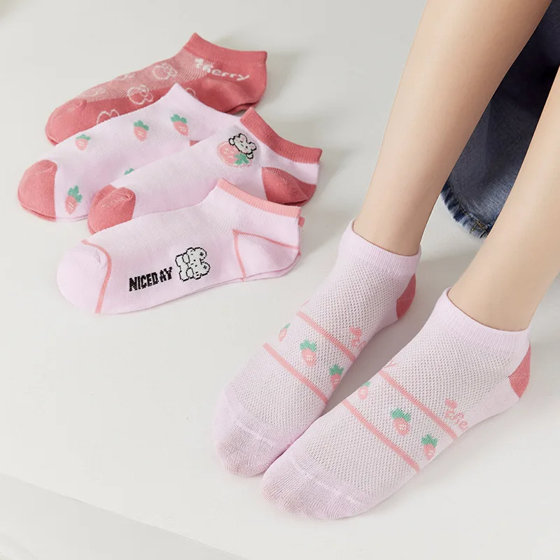 5 Pairs/lot Summer Ins Fresh Elegant Cartoon Lovely Cats Floral Women Short Socks Students Girls Sneakers Dress Cute Ankle Sox