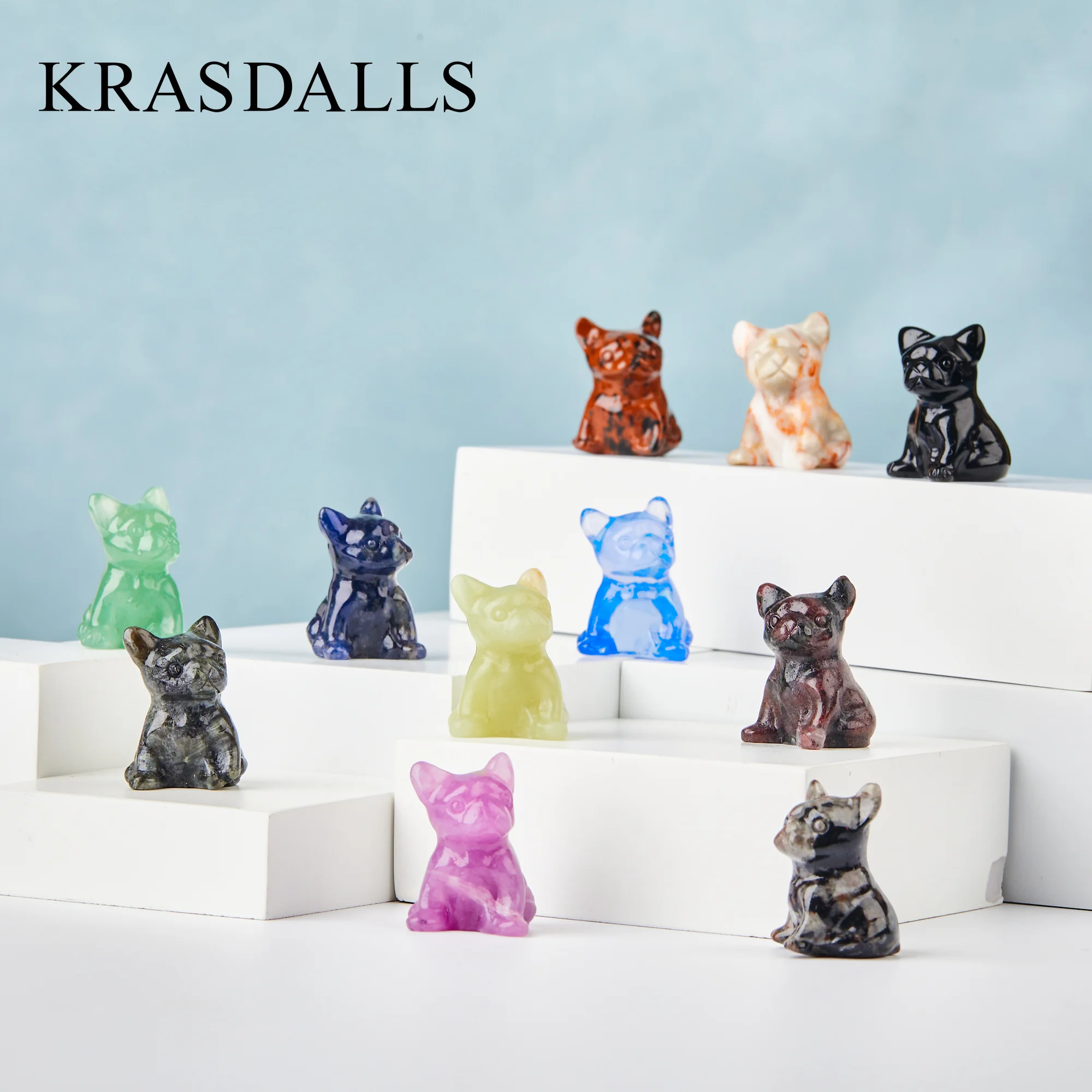 

Gemstone Dog Carving Small Cute Gemstone Hand Carved Animal Quartz Rocks Mineral Healing Reiki Craft Figurines Gift 3cm