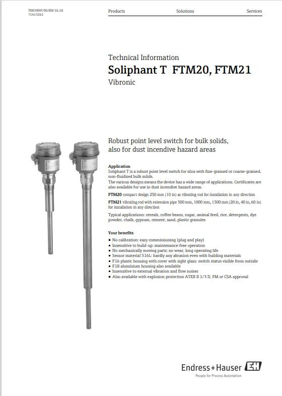 Фото Endress + Hauser FTM21 series, датчик уровня вибрации, выход Soliphant T PNP №2