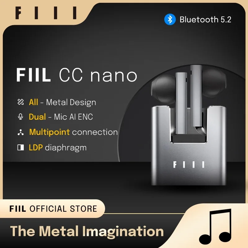 Беспроводные наушники FIIL CC Nano Bluetooth 5.2, TWS двойной микрофон, AI ENC наушники, полностью металлический дизайн, поддержка fiil + APP, настраиваемый EQ