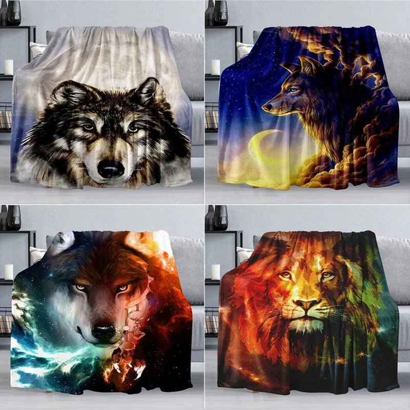 

Wolf Lion Blanket 3D Printed Animal Throw Blanket for Couch Flannel Nap Blanket for Beds Home Decorations