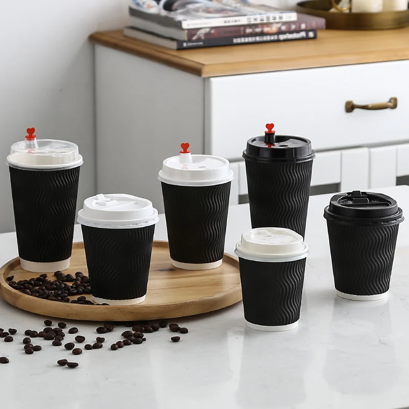 

Heat Thickened Insulation S Corrugated Disposable Coffee Milk Tea Paper out Take Away Hot Drinks Cup 50 Sets