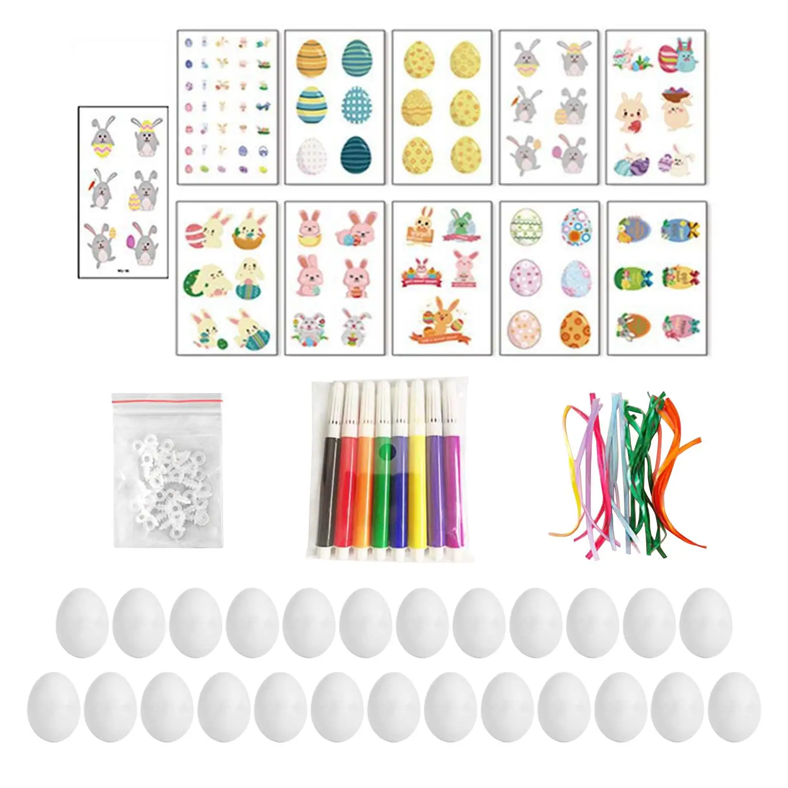 White Blank Easter Eggs Craft Kit with Ribbon Stickers Craft Set Creative images - 6