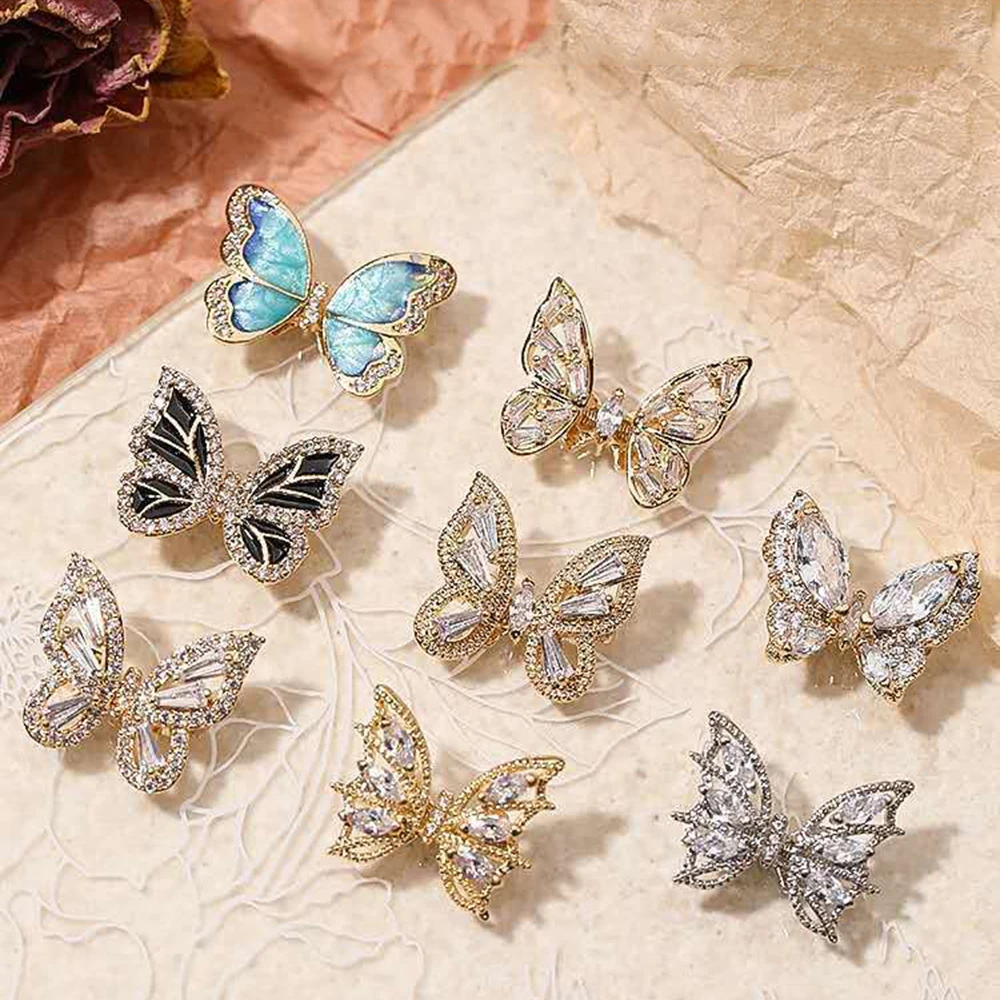 

5Pcs Crystal Rhinestones Butterfly Nail Jewelry 3D Butterfly Nail Charms DIY Nail Art Accessories Decoration