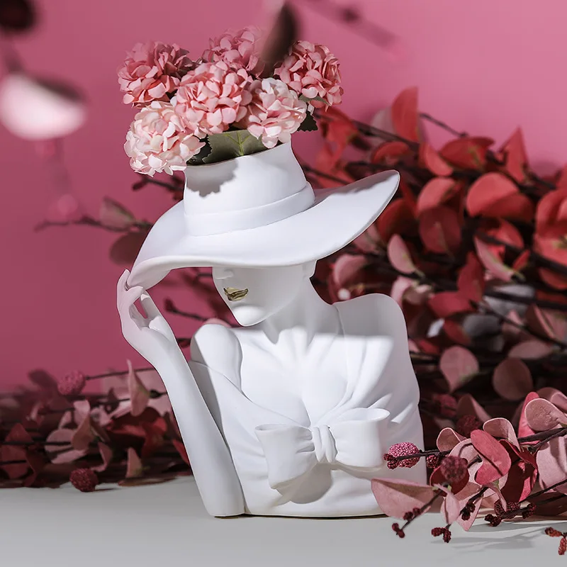 

Nordic Elegant Goddess Vase Resin Crafts Abstract Figure Sculpture Ornaments Flower Arrangement Vase Decoration Home Accessories