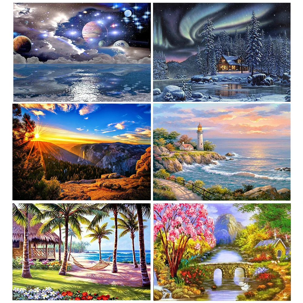 

5D Diamond Painting DIY Narture Landscape Full Paste Diamond Painting Sunset Cross Stitch Mosaic Home Decoration Holiday Gift