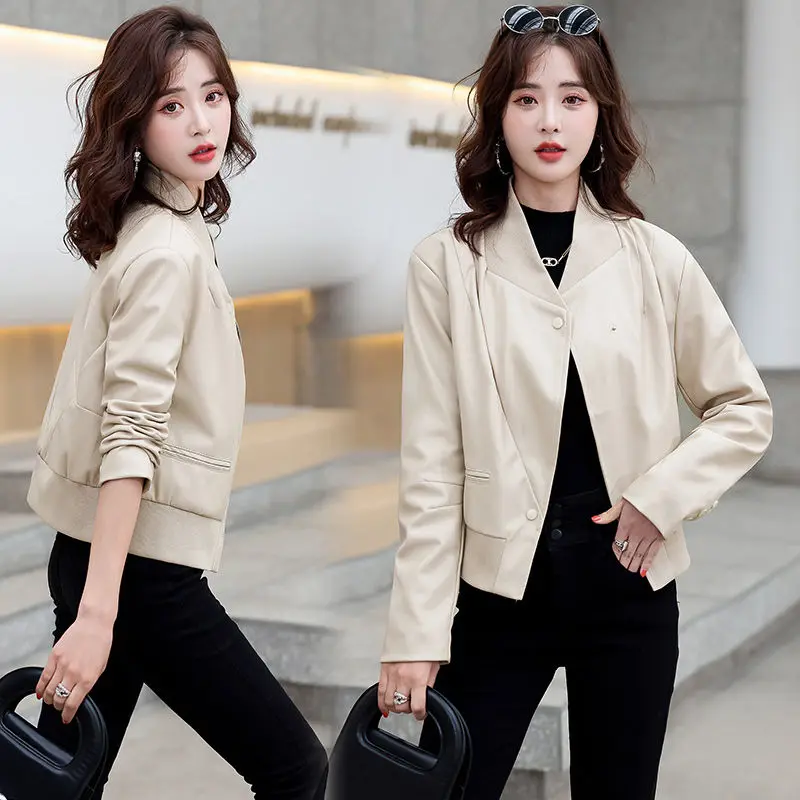 Autumn Leather Jacket Lady Casual PU Elegant Blazer Jackets Female Streetwear New Spring FashionTemperament Commute Jackets L31