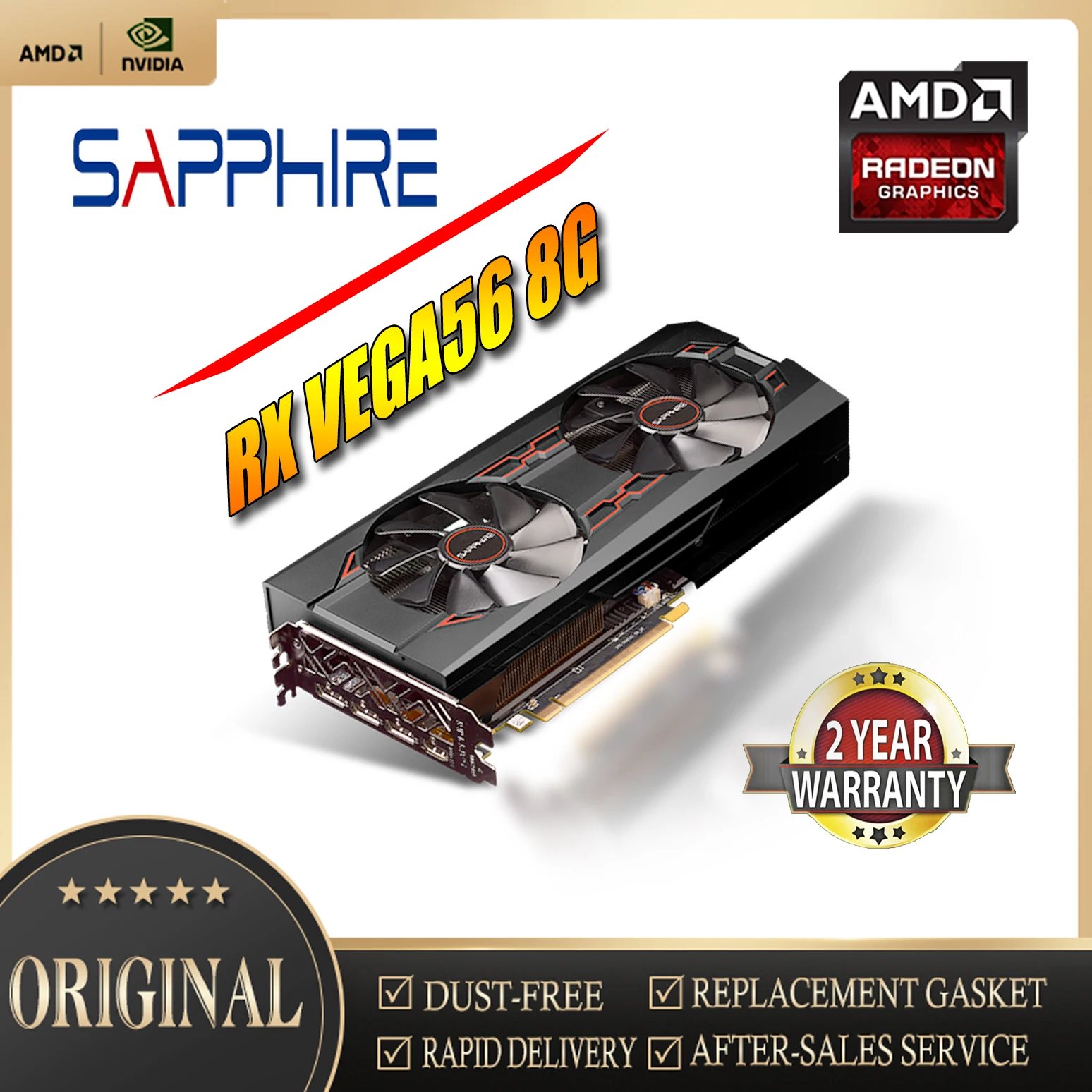 Sapphire AMD READON RX VEGA56 8G 14nm 4096bit Graphics Cards GPU Viedo Card Desktop PC Game Map Used