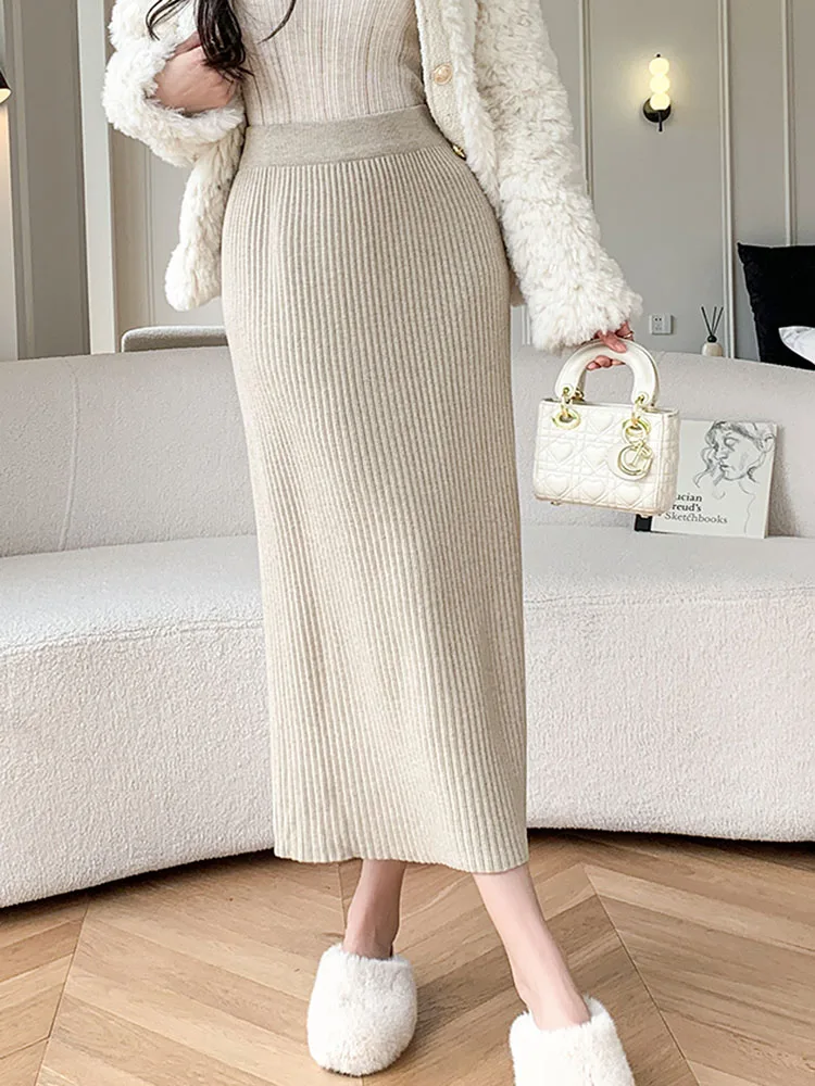 Женская вязаная облегающая юбка с высокой талией