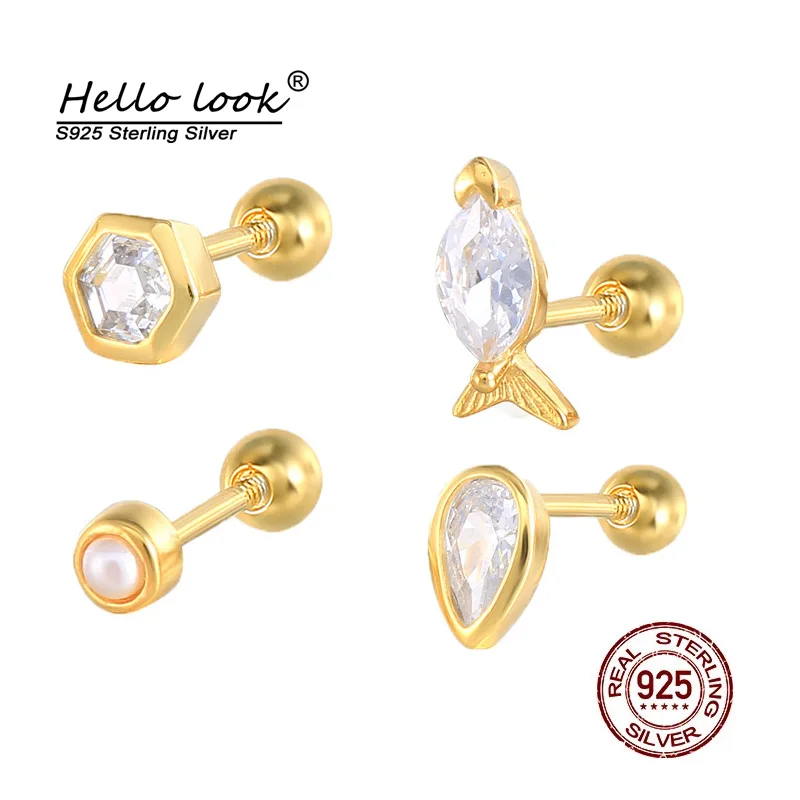 

HelloLook Tragus Piercing Stud Earrings for Women 925 Sterling Silver Ring Pierc Cartilage Earring Septum Nose Piercing Jewelry