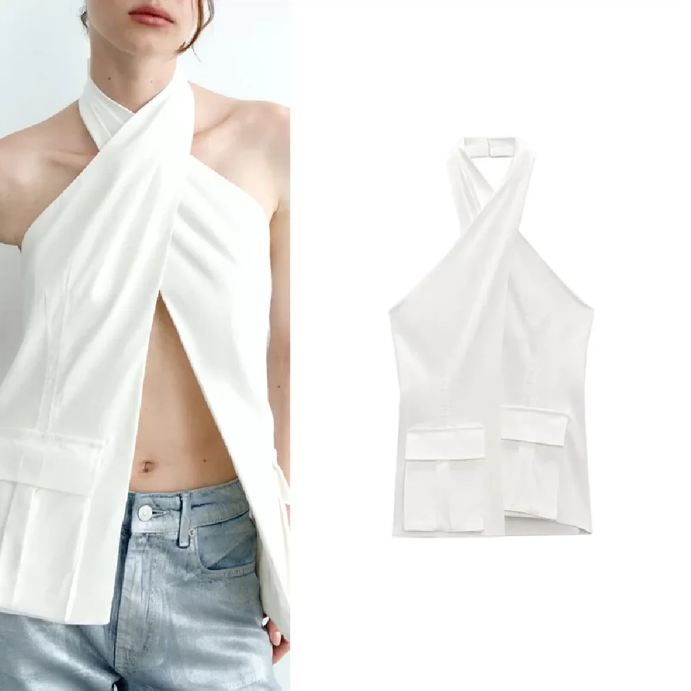 

COS LRIS Europe and the United States 2023 summer fashion new camisole design French niche white halter collar top 3067079
