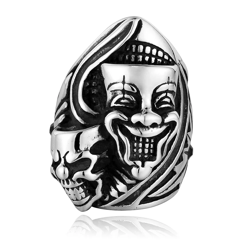 

Punk Vintage Gothic Clown Stainless Steel Ring Men Fashion Party Luxury Rings Valentine Gift Wholesale Lots Bulk Jewelry