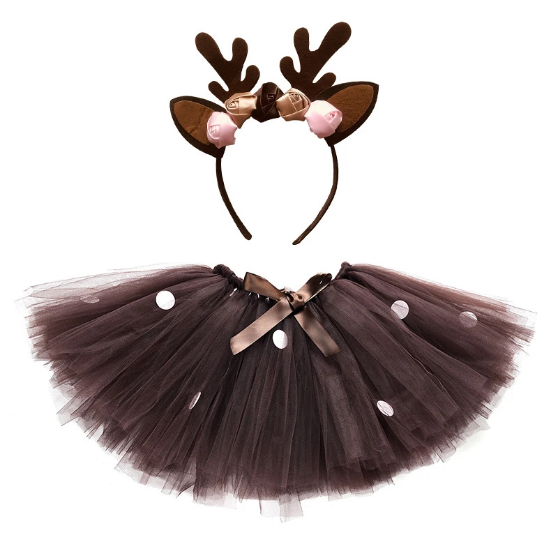 

Toddler Baby Girl Deer Mesh Skirts Christmas Reindeer Tutu Skirt and Headwear Set for Children Cute Kids Clothes Girls Costumes