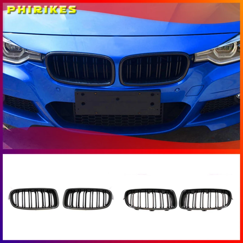 

Передняя решетка для автомобиля, гоночная Передняя Спортивная решетка, глянцевая черная двойная решетка для BMW 3-Series F30 F35 2012-2018
