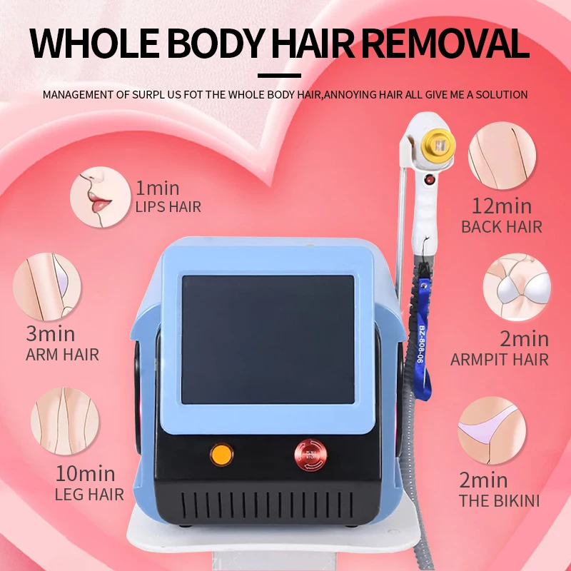 

2023 Diode Laser Professional Hair Removal Machine For Salon 755Nm 1064Nm Ice Permanet Painless Acne Beauty