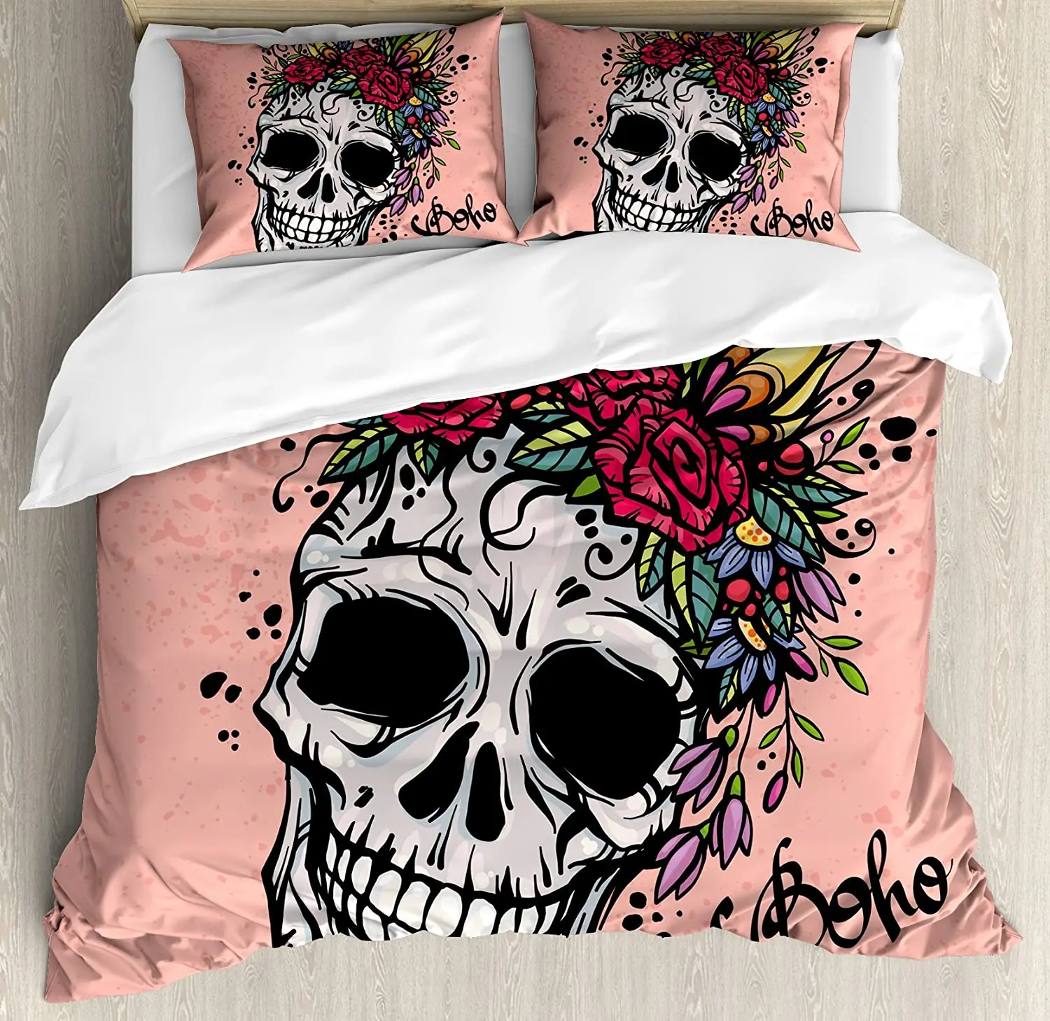 

Rose 3pcs Bedding Set Day of the Dead Inspired Design of a Skull Duvet Cover Set Bed Set Quilt Cover Pillow Case Comforter Cover