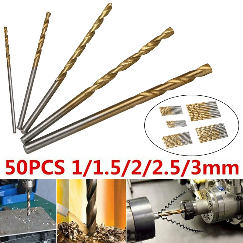 

50 Pcs Hex Shank Drill Bit Set Titanium Coated HSS High Speed Steel Quick Change Durable Home DIY Woodworking Tools Accessories