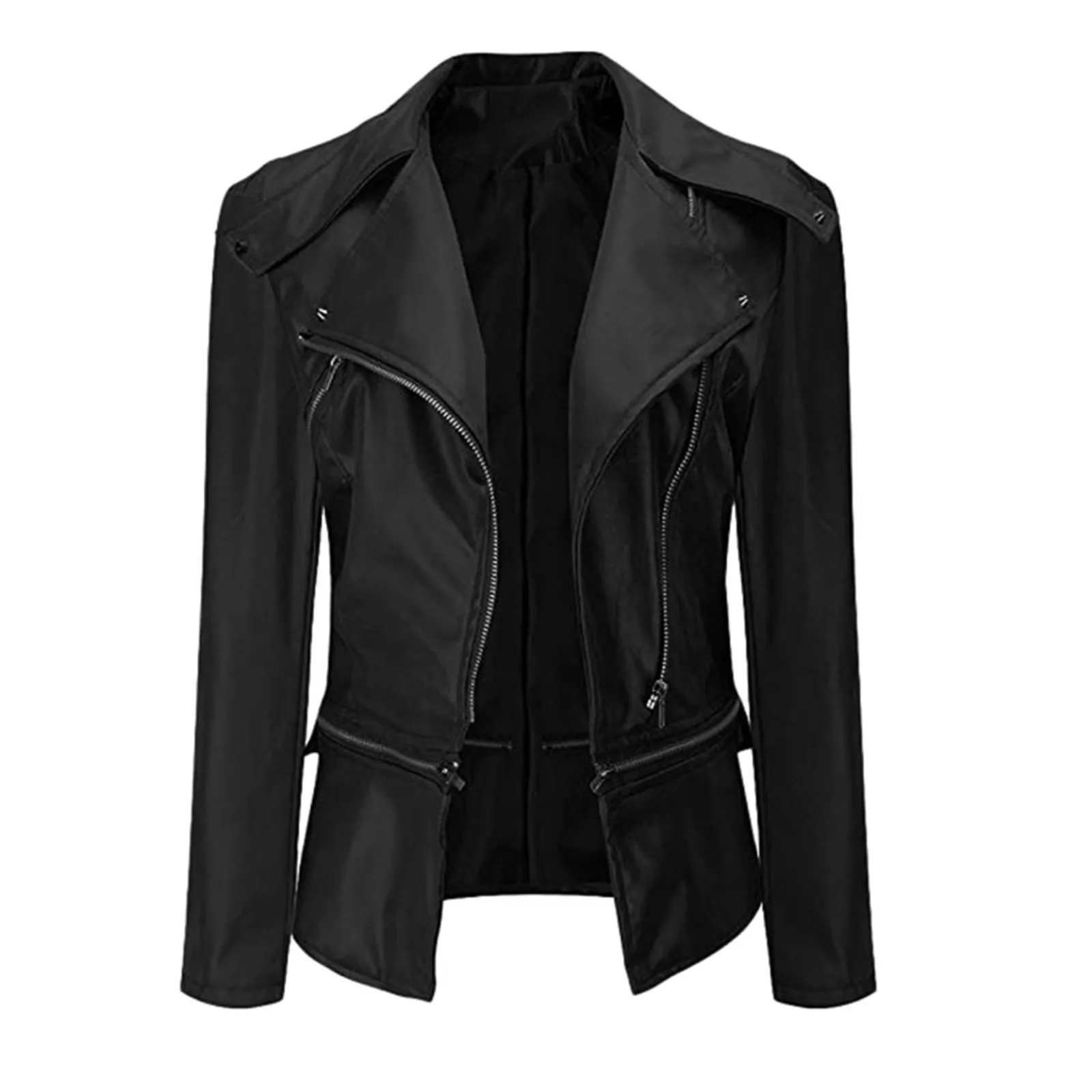 

Women Ladies Coats Top Lapel Motor Fashion Jacket Coat Zip Biker Short Punk Cropped Zipper Solid Cotton Padded Female Coat Warm