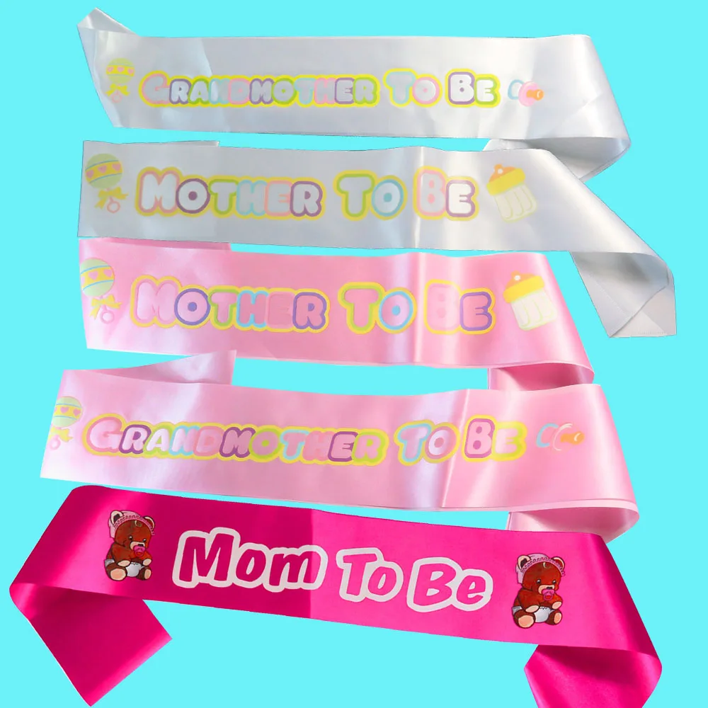 

Baby shower ribbon satin fabric mother to be sash Grandmother lovely colorful printing white ribbons pale hot pink party