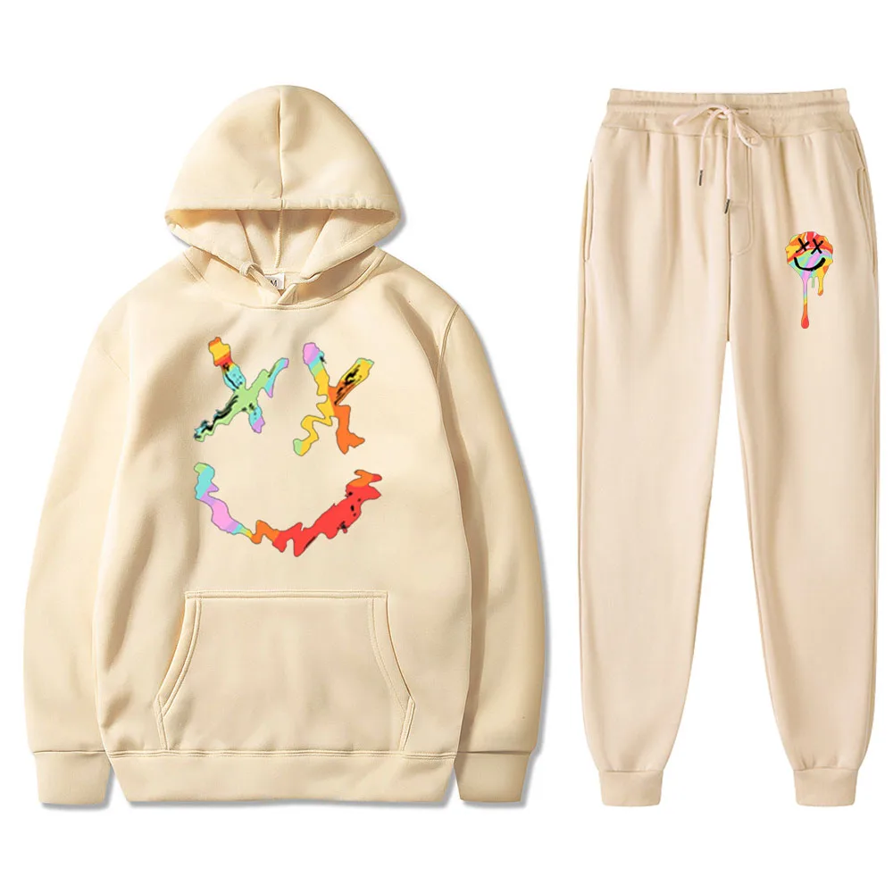 

Новинка 2022, мужская толстовка с принтом смайлика и модные брюки с леденцами и смайликом, спортивная одежда, осень и зима, Harajuku
