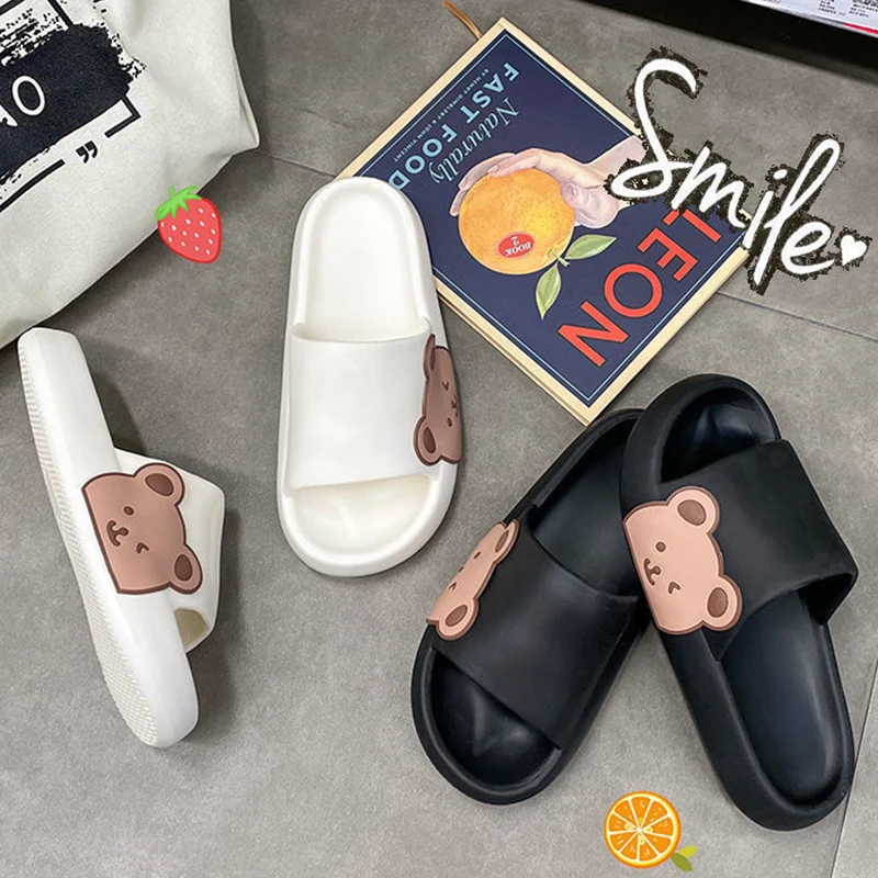 

Summer Slippers Sandals Women Men's Indoor Slippers Non-slip Soft Household Couple Cartoon Flip Flops Bear Beach Sandals Shoes
