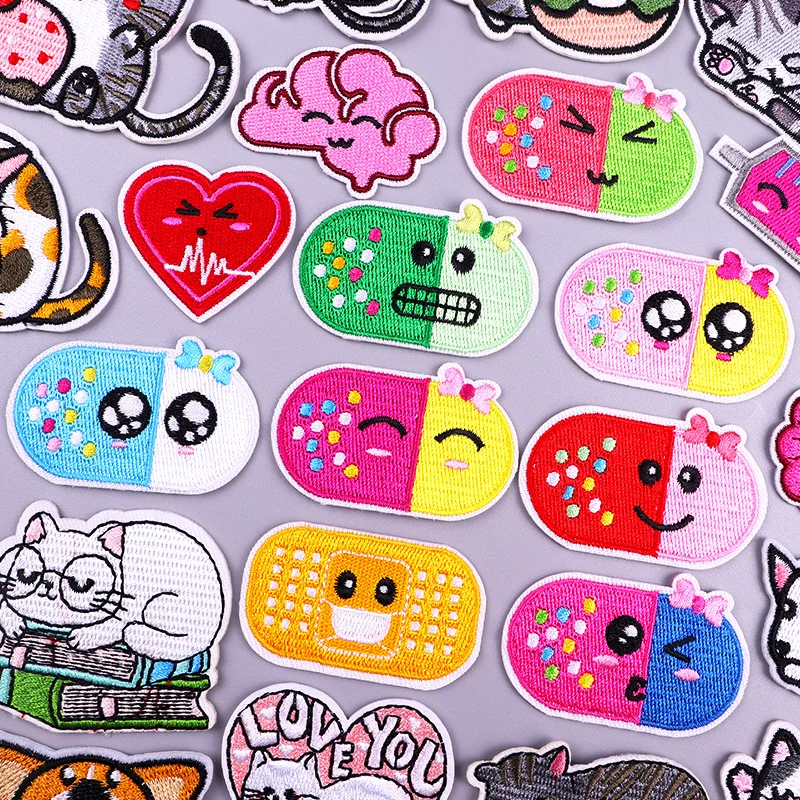 

Funny Pill Patch Iron On Embroidered Patches On Clothes Cartoon Applique Cat Dog Patches For Clothing Small Animal Patch Sticker