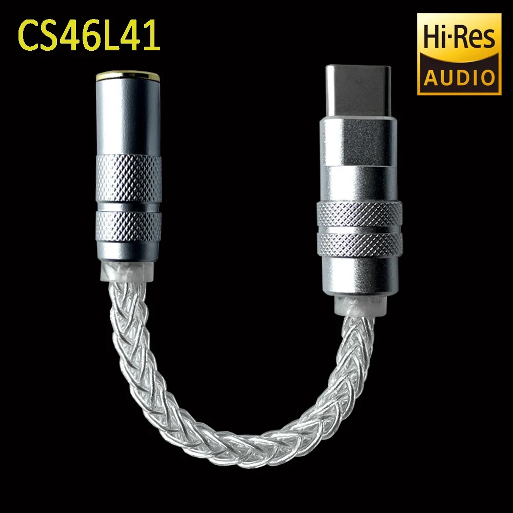 Фото CS46L41 чистый серебряный ЦАП Hi-Fi кабель Type-C до 3,5 мм цифровой усилитель декодирование аудио адаптер для Android Win10 huawei mi Google №1