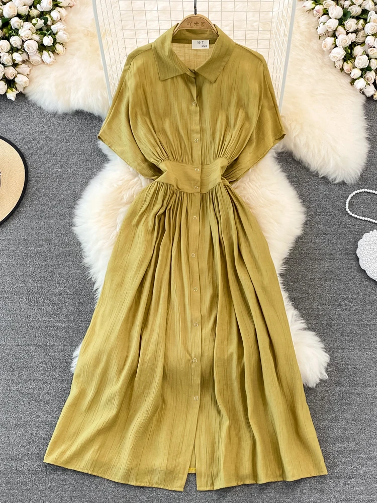 

Nomikuma Vestidos De Verano Mujer 2022 рукав летучая мышь тонкая талия Туника отложной воротник платье для женщин элегантное модное женское платье