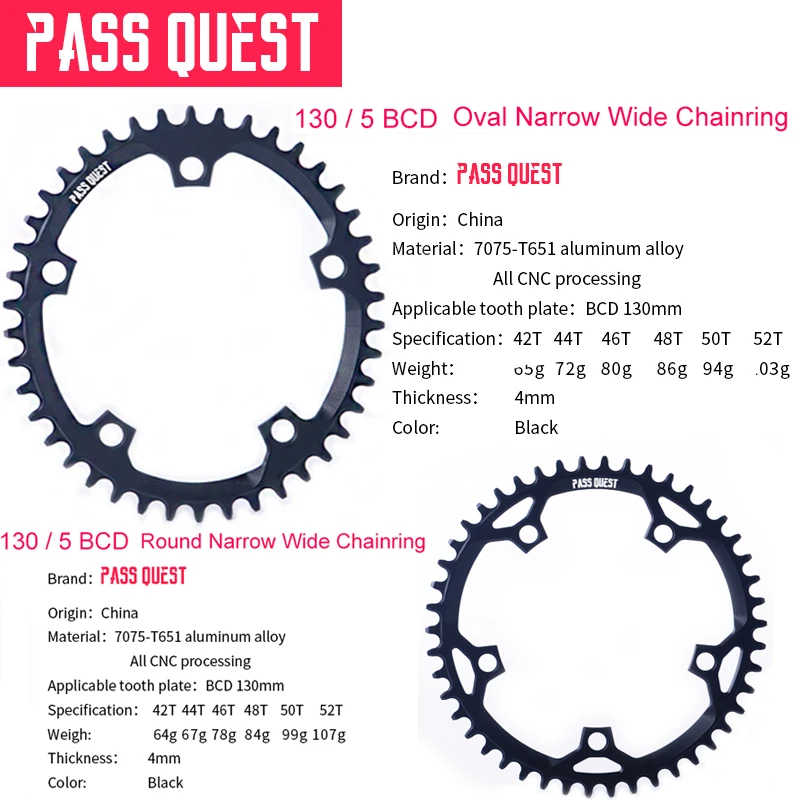 

MTB Road Bike Accessories Parts 130BCD 5 Claws Oval / Round Positive And Negative Teeth Chain Plate Sprocket 42T -52T Crown