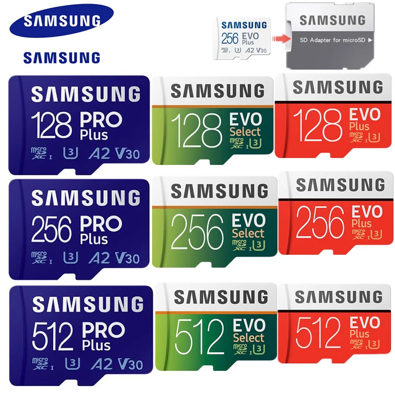 

Original Samsung SD Card 128GB 256GB 512GB 1TB Memory Card Class10 EVO Select TF Card Minisd Flash Usb Pendrive Free Adapter