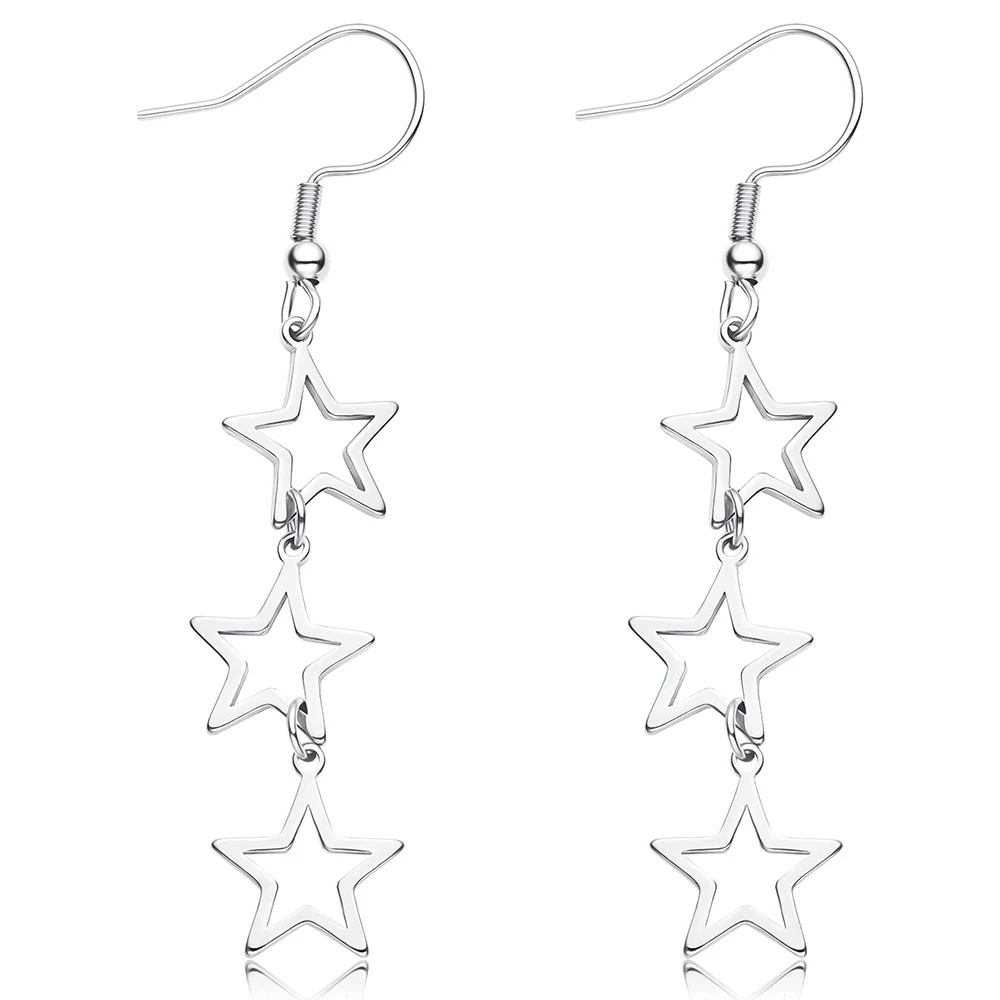 Новые серьги-подвески с тремя пентаграммами и французским крючком яркие живые