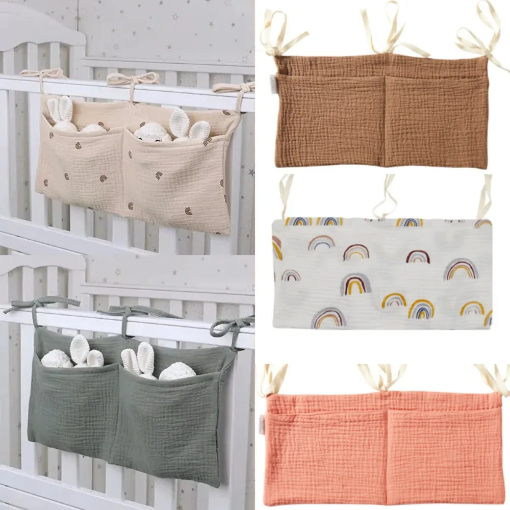 

1Pc Large Baby Crib Storage Bag Cotton Multifunctional Newborn Bed Headboard Organizer for Kids Baby Bedding Diaper Bag 40x20cm
