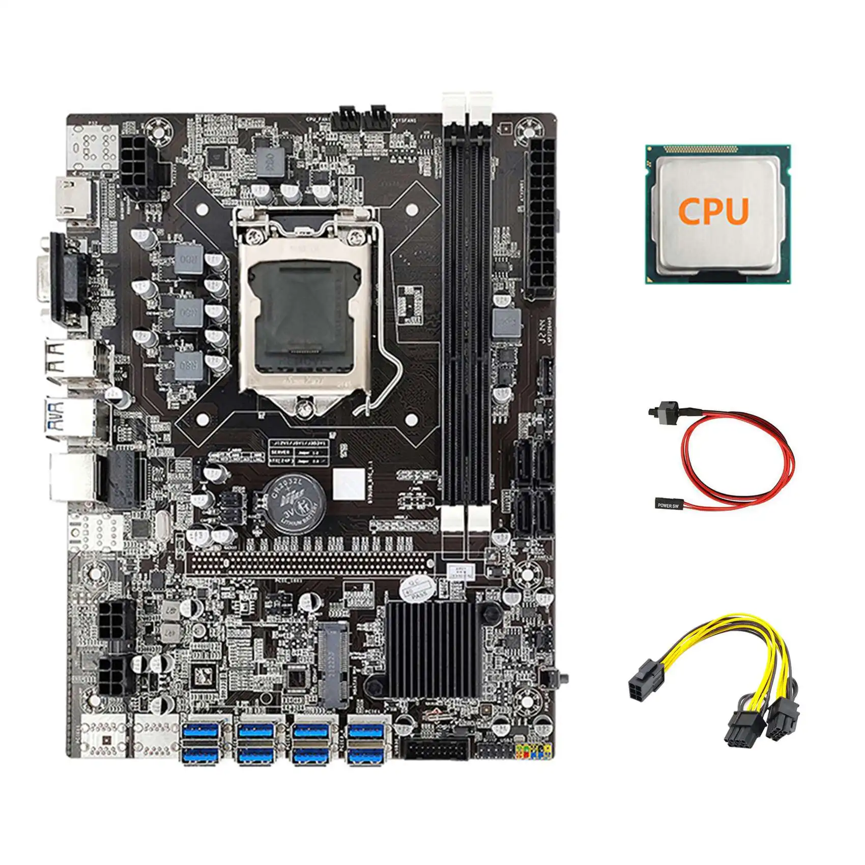 

B75 ETH Майнинг материнская плата 8xpcie USB адаптер + ЦП + 6Pin к двойному 8Pin кабелю + коммутационный кабель LGA1155 B75 USB Майнер материнская плата