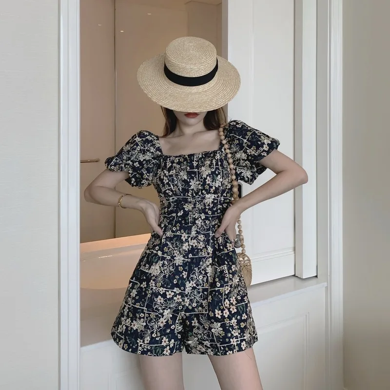 Leisure Beach Wide-leg Pants Playsuis Chic Short Jumpsuit Summer 2023 New Summer Women Floral Print Seaside Vacation Jumpsuit