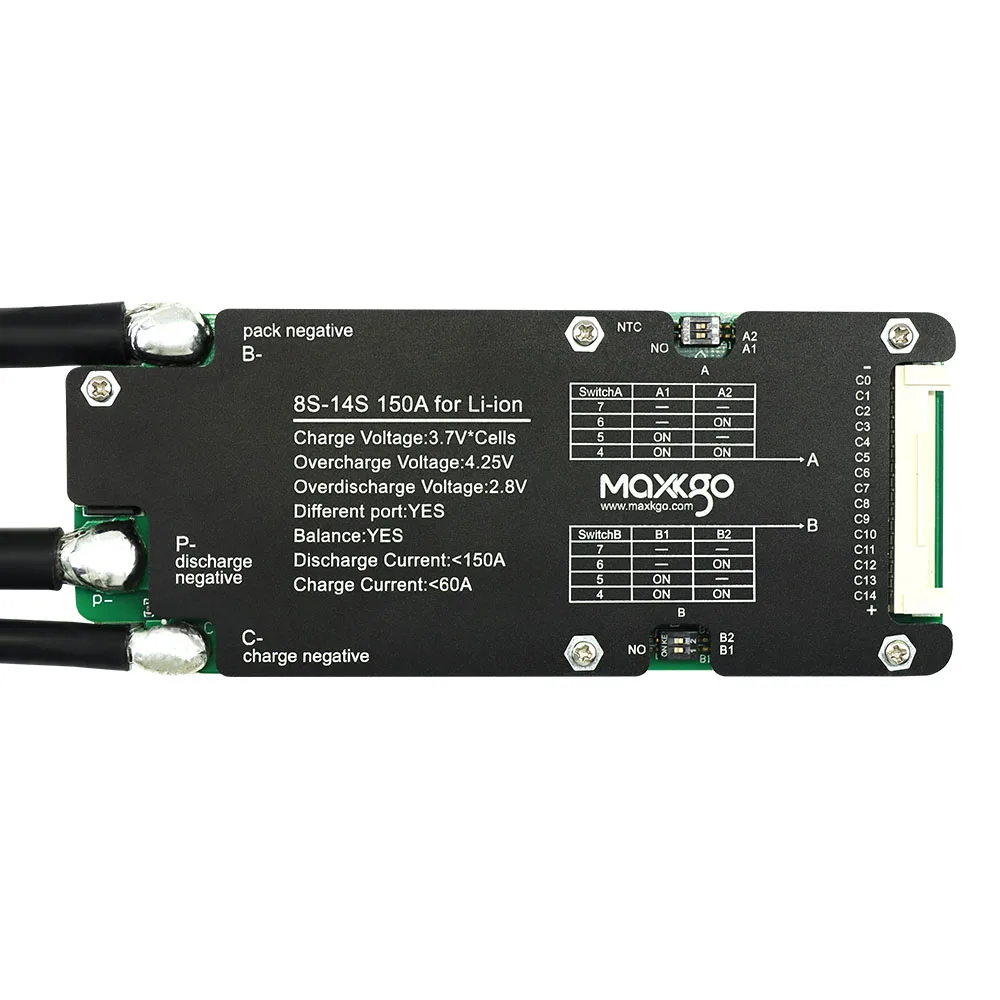 Аппаратное обеспечение MAXKGO BMS 8S 9S 10S 11S 12S 13S 14S 24V 48V 60V 150 A Slipt Port Balance Защитная плата