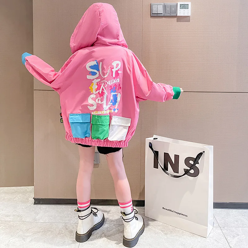 

Модные свободные куртки с капюшоном для девочек 8-10 лет; Коллекция 2022 года; Одежда для девочек-подростков; Сезон весна-осень