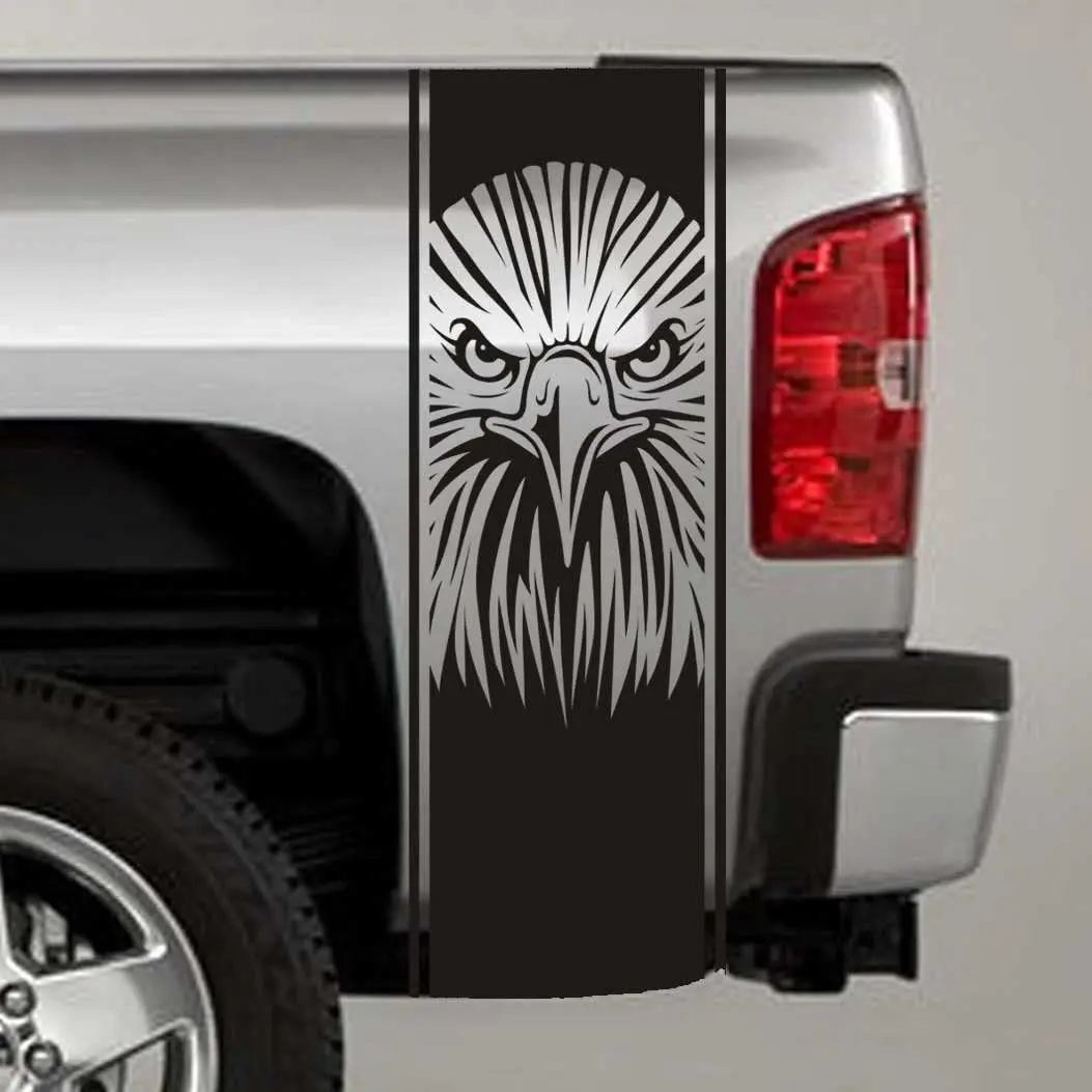 

Jeepazoid SkunkMonkey - Truck Bed Stripe Decal - Tribal Eagle Head Universal Fit - Green Sticker - (Pair - Left and Right)
