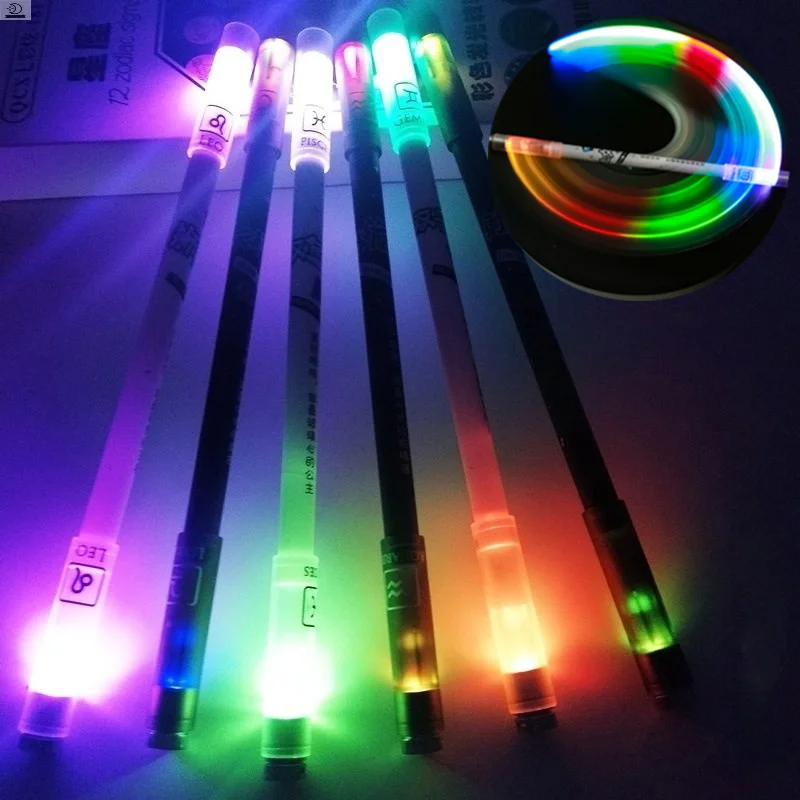

Creative Rotating LED Flash Gel Pen with Light Students Kids Fashion 0.5mm Spinning Pen Ballpoint with Battery Kids Spinner Gift