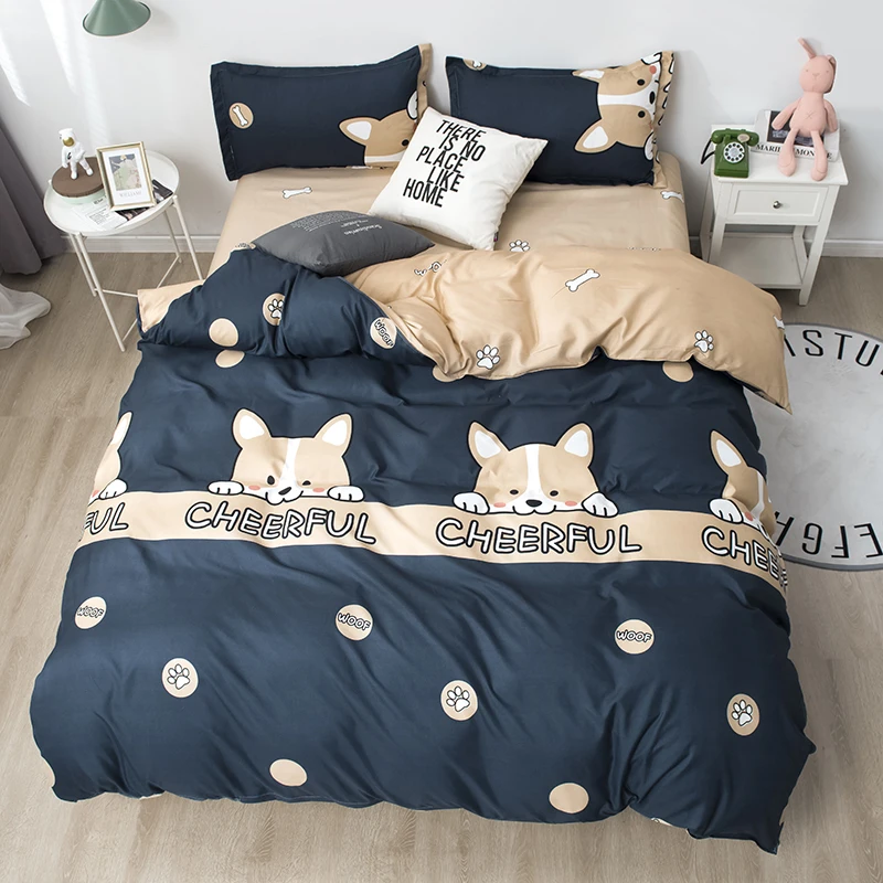 

Black Bedding Set, 220x240 Duvet Cover Pillowcase 3pcs ,Cartoon dog Child Quilt Cover Single Double Queen King Size Bed Sets