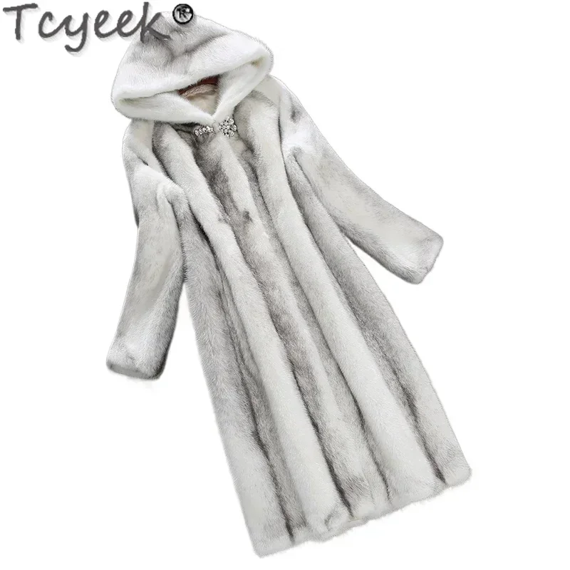 Tcyeek Роскошная куртка из натурального норкового меха средней длины пальто