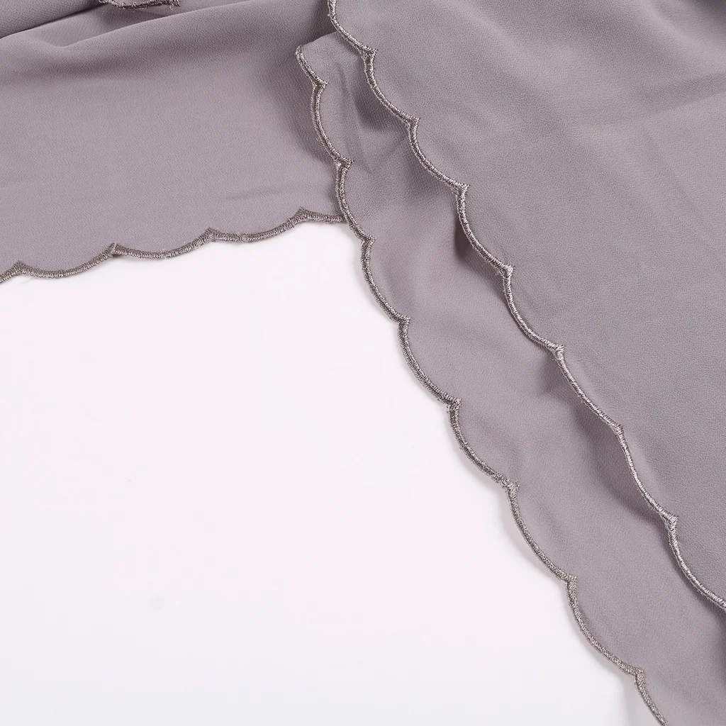 Lace Plain Chiffon Hijabs With Embroidery Muslim Headband Headscarf Female Islamic Head Cover Wrap For Women Modest Turbans