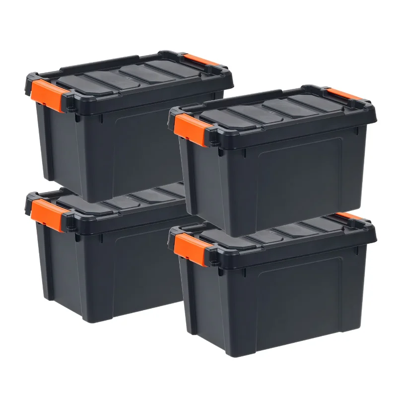 

5 Gallon Heavy Duty Plastic Storage Box, Black, Set of 4