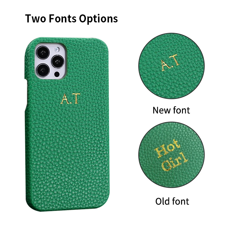 Personalization Custom Pebble Grain Leather Gold Silver Initial Name For iPhone14 14ProMax 14Plus 13Promax 13 12 11 Phone Case