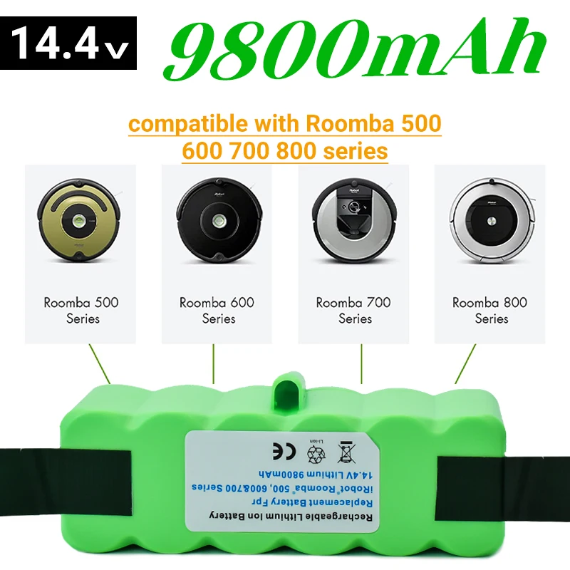 

Новинка 2022, литиевая аккумуляторная батарея 14,4 В, 9800 мАч для iRobot Roomba 500, 600, 700, 800, серии 560, 620, 650, 700, 770, 780, 880