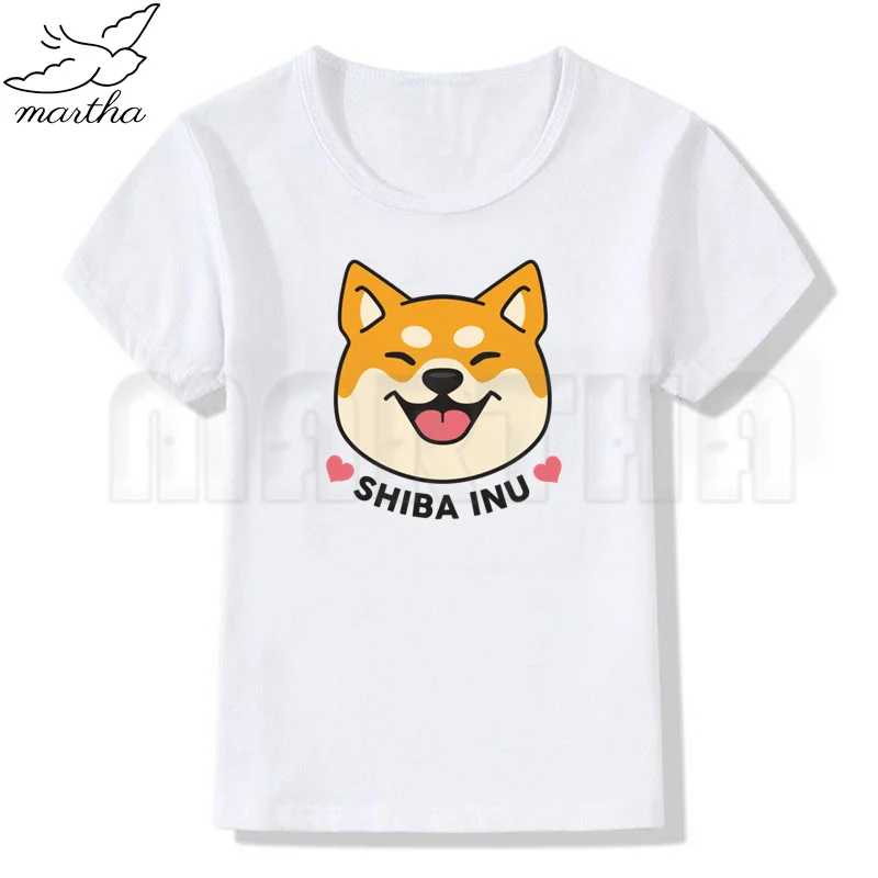 Shiba Inu Funny Printing Boys Tshirt Children Short Sleeve Fashion Cartoon Short Sleeve White Clothes Funny Girls Casual Tee