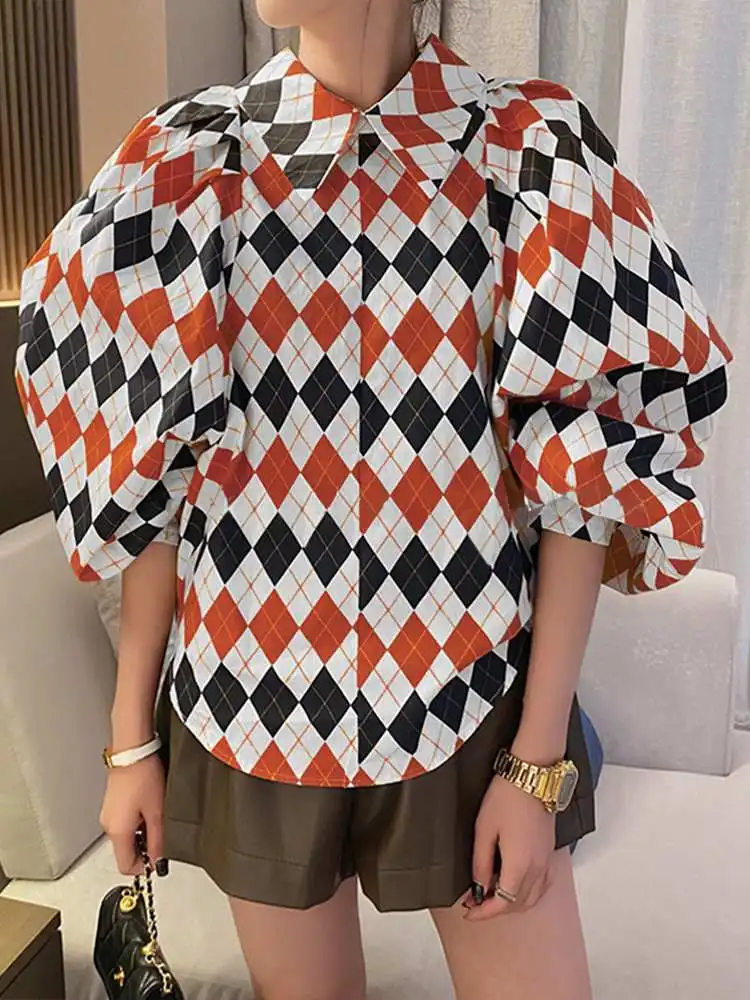

2022 ZANZEA Women Vintage Stylish Printed Shirts Blouse Spring Autumn Puff Sleeve Tops Tunic Oversized Casual Loose Lapel Blusas