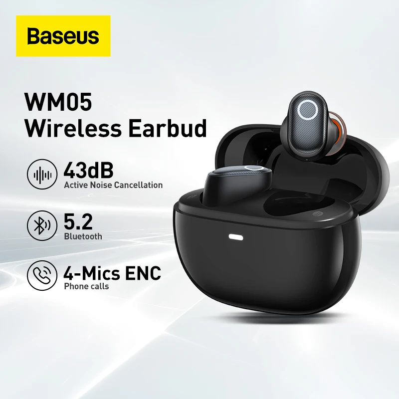 Baseus Bowie WM05 ANC Wireless Earphone Hybrid 43dB TWS Earbuds 4-mics Noise Cancellation Earphone Bluetooth 5.2 HiFi Headphone